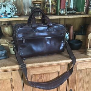 Gorgeous Dark Brown Genuine Leather Laptop Briefcase Bag Antique Brass Hardware